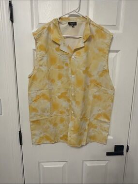 Boohoo Mens Yellow White Sleeveless Button-Front Shirt